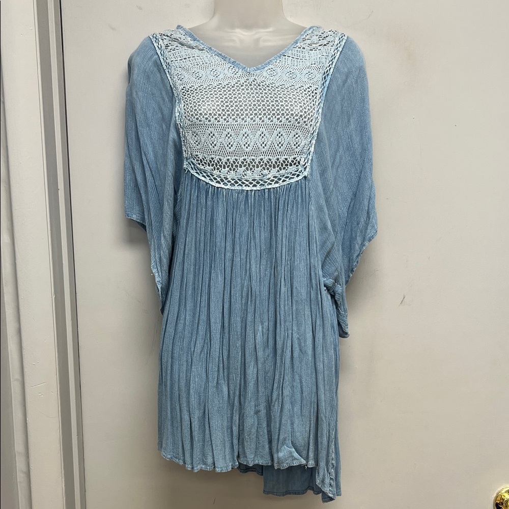 Sacred Threads Boho Crochet Yoke Tunic Dress – Blue – Size L/XL